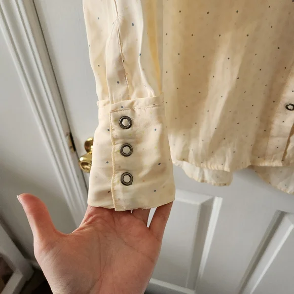 Free People Light Polka Dot Long Sleeve Button Down Shirt Blouse - Sz XS - Picture 6 of 7